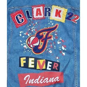 FISLL Player Name Denim Jacket Clark Indiana Fever Basketball Paint Splatter XL